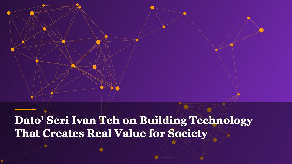 Abstract illustration of connected people and data nodes symbolising technology leadership and social impact by Fusionex founder Dato' Seri Ivan Teh